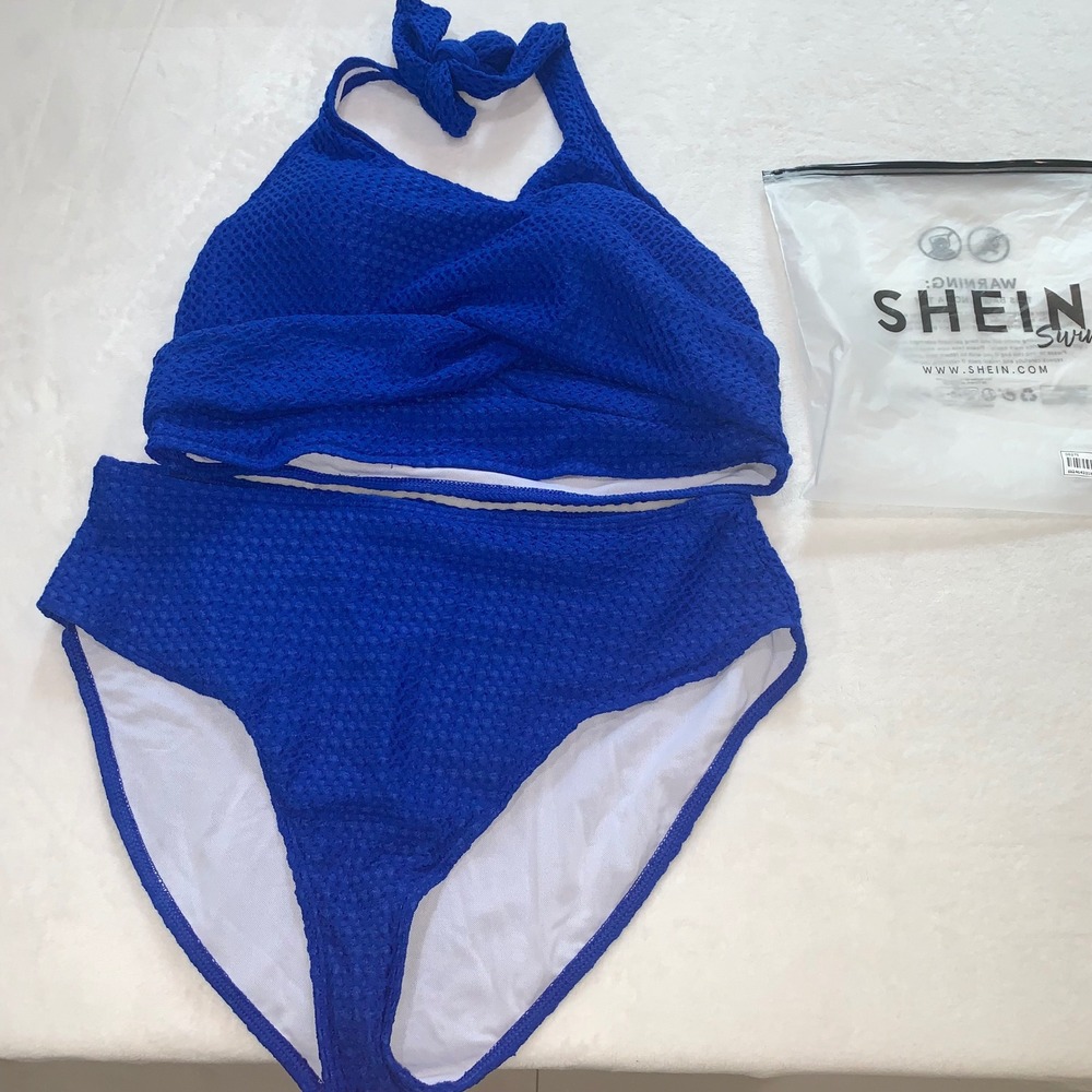 SHEIN blue bikini set halter neck top And high waisted bottoms 1XL new in‎ bag